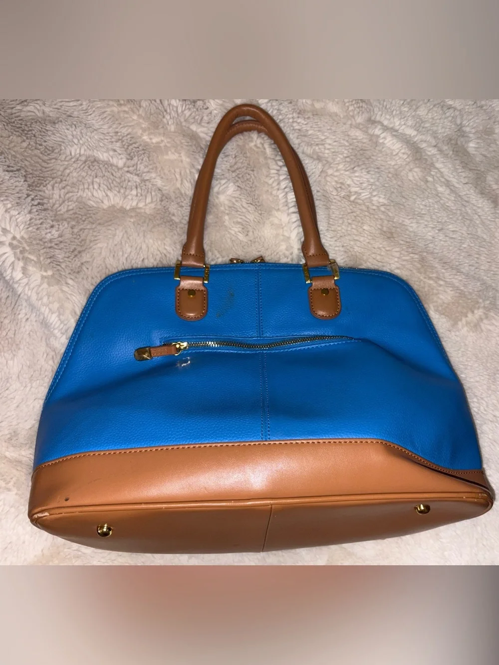 Joy & Iman Blue and Brown Dome Satchel